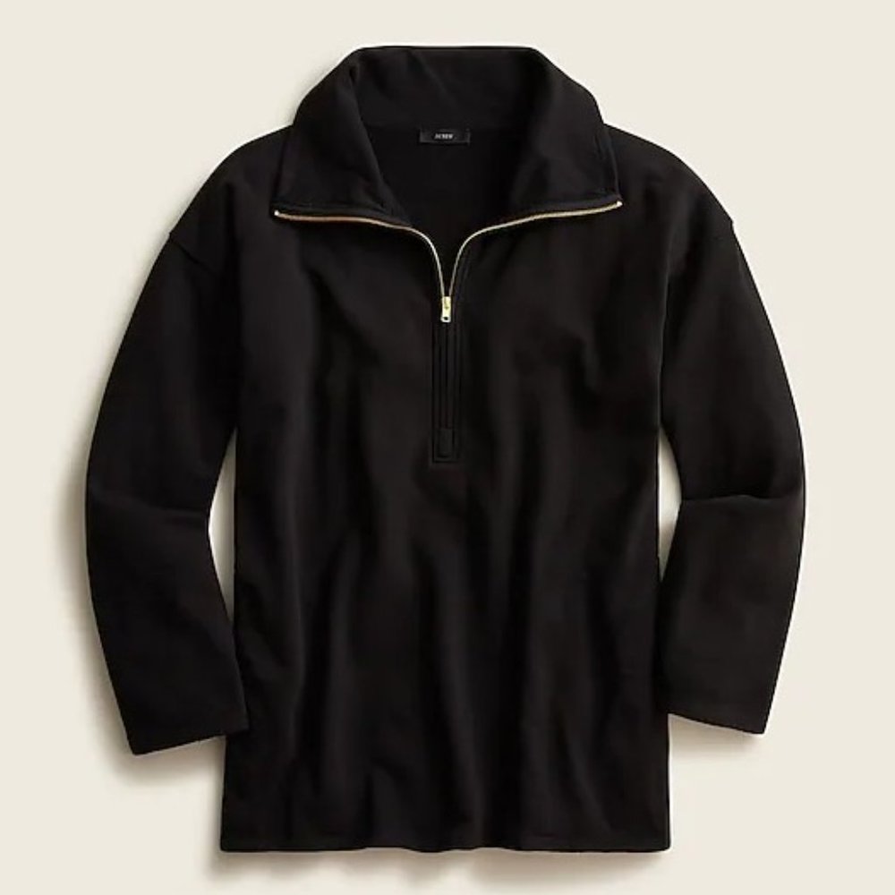 J. Crew University terry long half-zip tunic XL